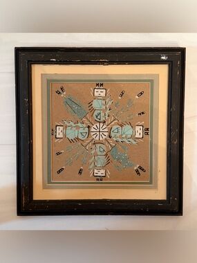 Vintage, Authentic Navajo Sand Painting “Buffalo People” signed by DB Thomas